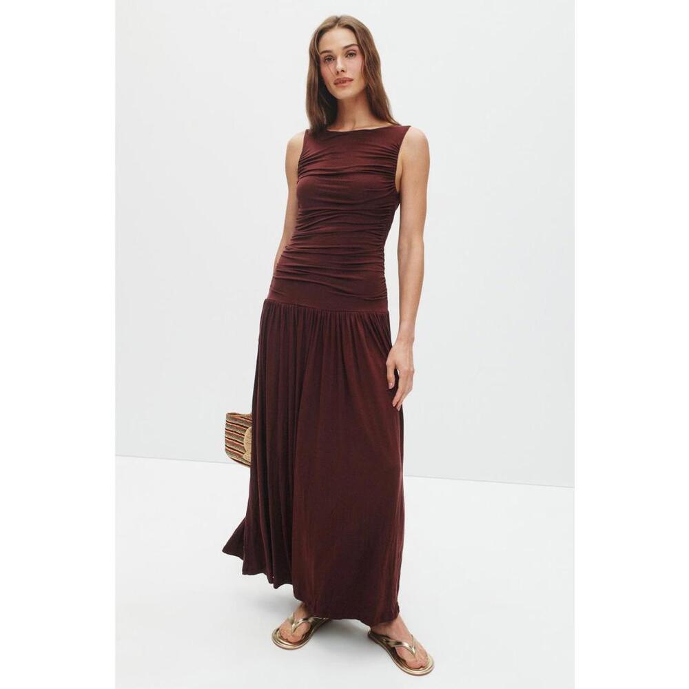 Summer Away Brown Patmos Dress Size S hole and fabric tear